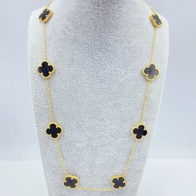 15mm Titanium Steel 10 Four-Leaf Flower clover Necklace