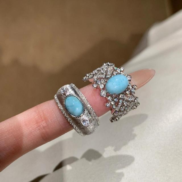 Vintage Brushed Diamond Turquoise Ring