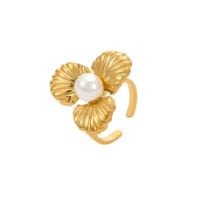 Stainless Steel Ring Exaggerated Asymmetrical Geometric Plated 18K Gold Rings