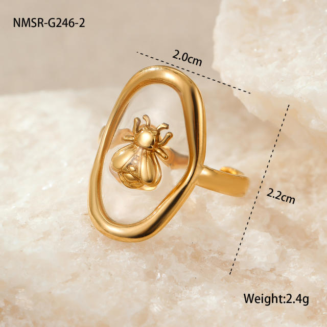 fashion cool INS design stainless steel ring 18k gold simple French ring jewelry