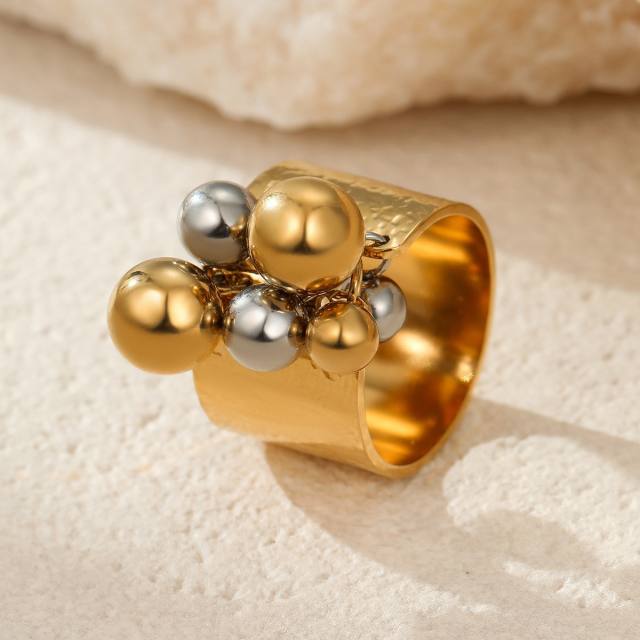 Metal Geometric Ball Titanium Steel Rings 18K stainless steel rings