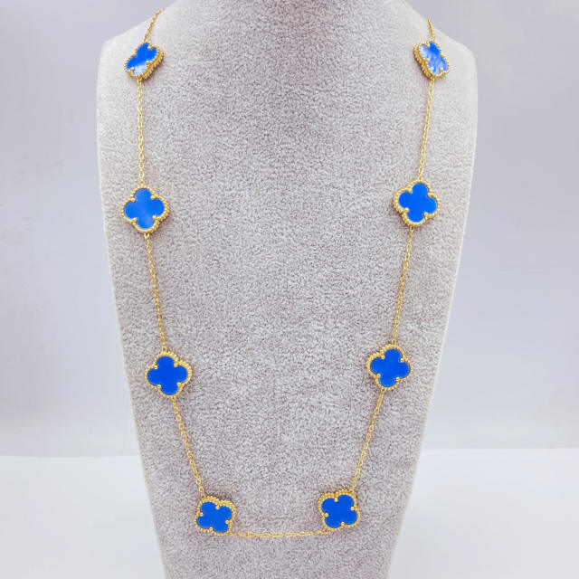 15mm Titanium Steel 10 Four-Leaf Flower clover Necklace