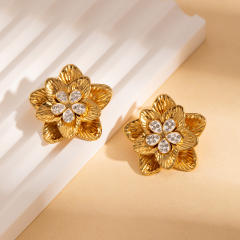 Stainless steel flower petal elegant studs earrings for women