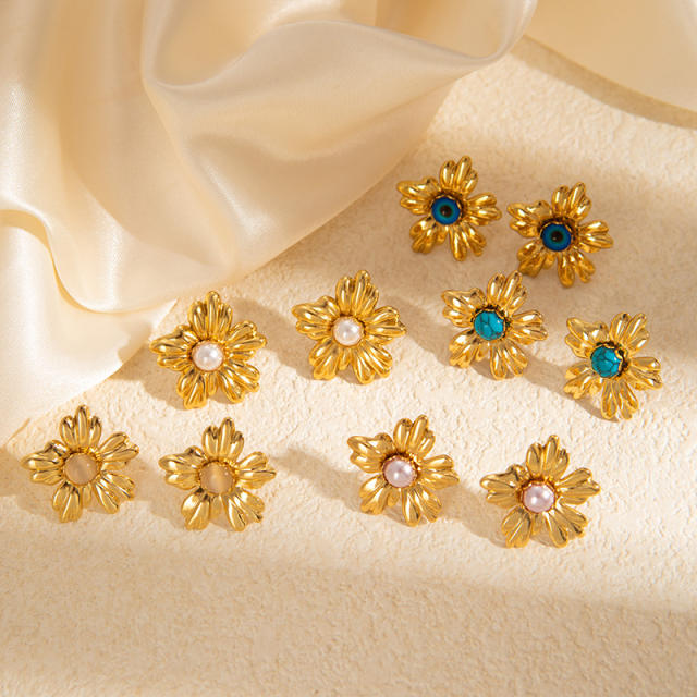 Stainless steel flower petal elegant studs earrings for women