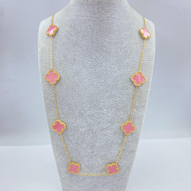 15mm Titanium Steel 10 Four-Leaf Flower clover Necklace