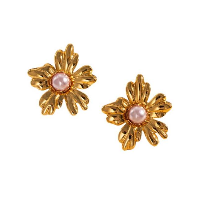 Stainless steel flower petal elegant studs earrings for women