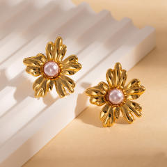 Stainless steel flower petal elegant studs earrings for women