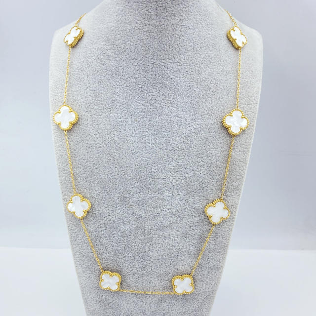 15mm Titanium Steel 10 Four-Leaf Flower clover Necklace