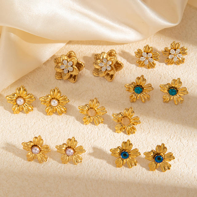 Stainless steel flower petal elegant studs earrings for women