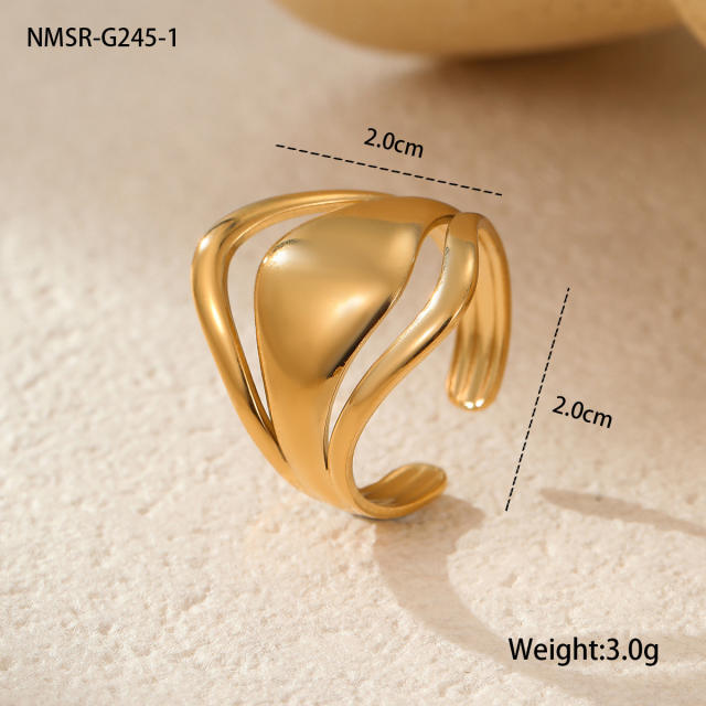 fashion cool INS design stainless steel ring 18k gold simple French ring jewelry