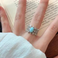 Vintage Brushed Diamond Turquoise Ring