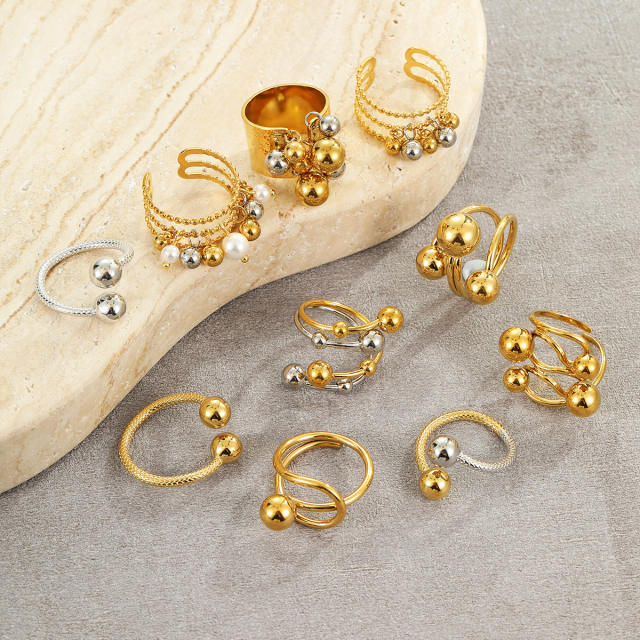 Metal Geometric Ball Titanium Steel Rings 18K stainless steel rings