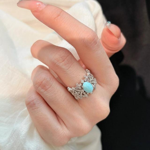 Vintage Brushed Diamond Turquoise Ring