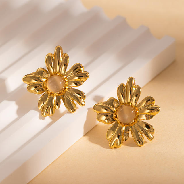 Stainless steel flower petal elegant studs earrings for women