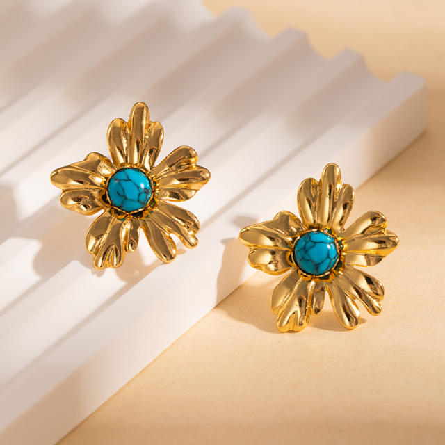 Stainless steel flower petal elegant studs earrings for women
