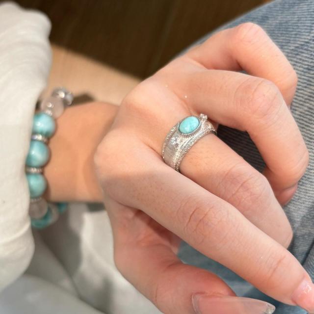 Vintage Brushed Diamond Turquoise Ring