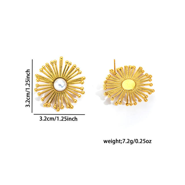 18KG french trend firework shape pearl stainless steel earrings