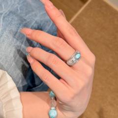 Vintage Brushed Diamond Turquoise Ring