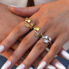 Romantic rose flower stainless steel rings