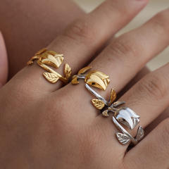 Romantic rose flower stainless steel rings