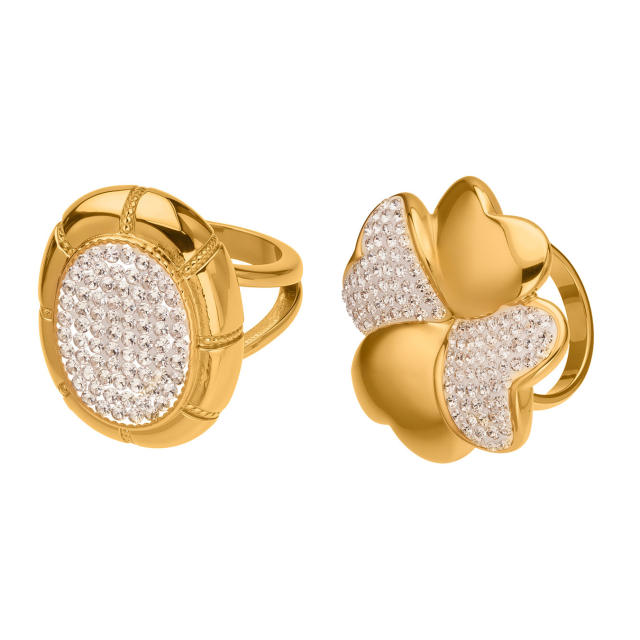 18KG chunky diamond oval clover stainless steel rings