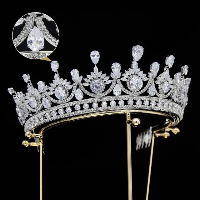 Delicate zircon bride crown headdress metal plating Korean-style diamond crown wedding