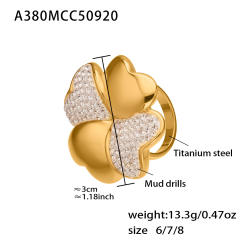 18KG chunky diamond oval clover stainless steel rings