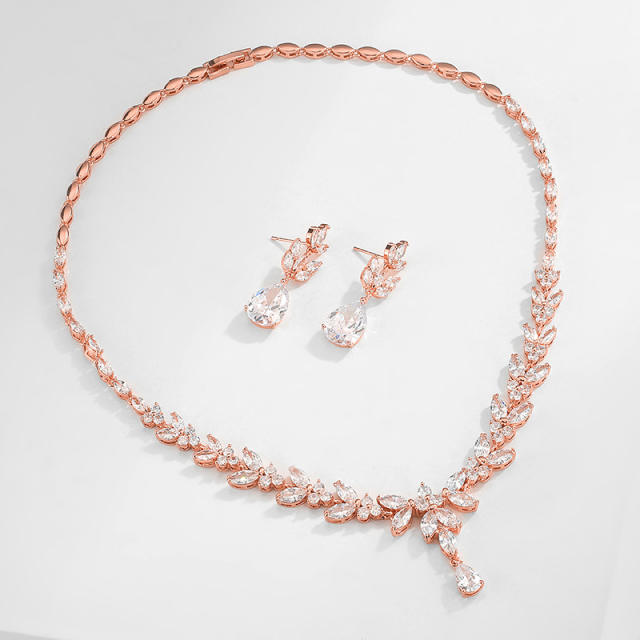 Luxury Sense Zircon Necklace Earrings Two-piece Bride Wedding Set