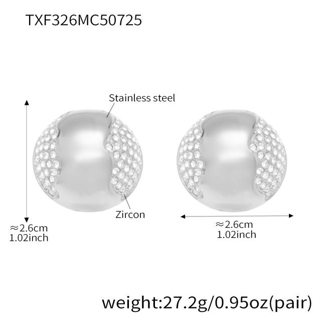 Simple chunky ball bead diamond long necklace stainless steel rings earrings suit