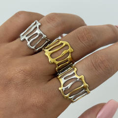 Concise hollow out geometric stainless steel rings band