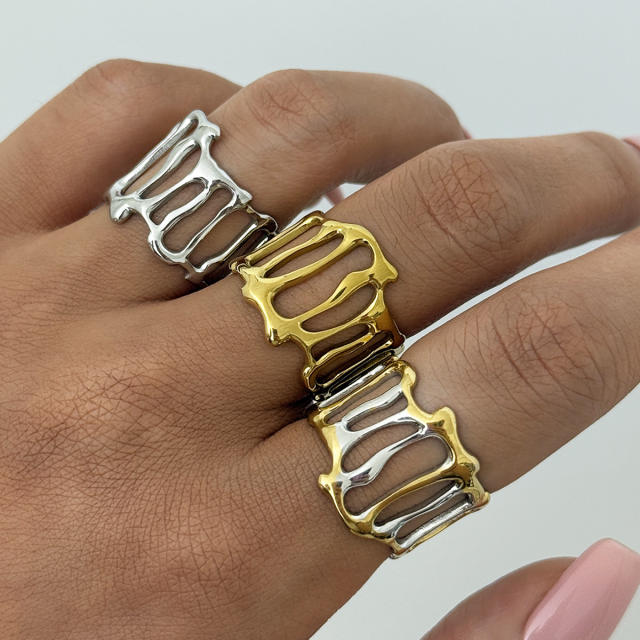 Concise hollow out geometric stainless steel rings band