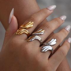 Geometric line leaf design stainless steel rings