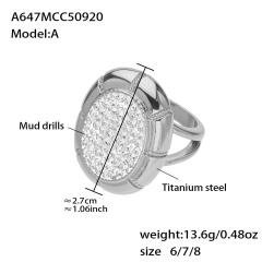 18KG chunky diamond oval clover stainless steel rings