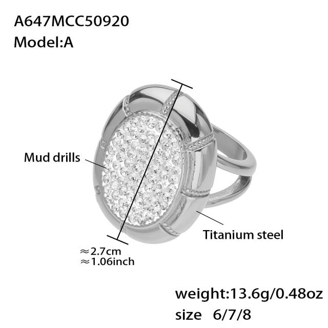 18KG chunky diamond oval clover stainless steel rings