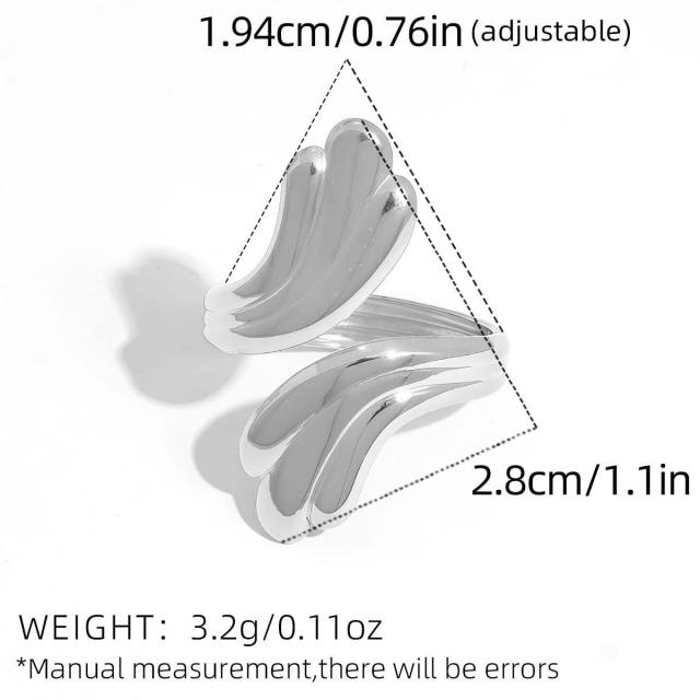 Geometric line leaf design stainless steel rings