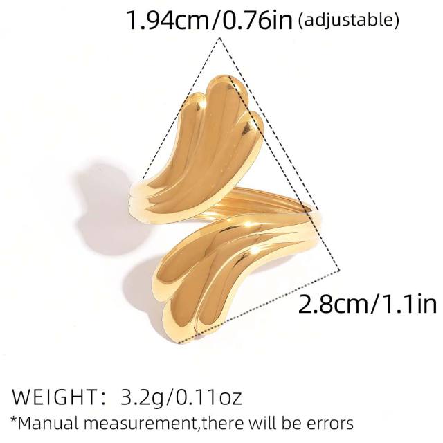Geometric line leaf design stainless steel rings