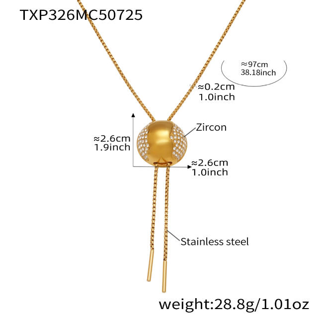 Simple chunky ball bead diamond long necklace stainless steel rings earrings suit