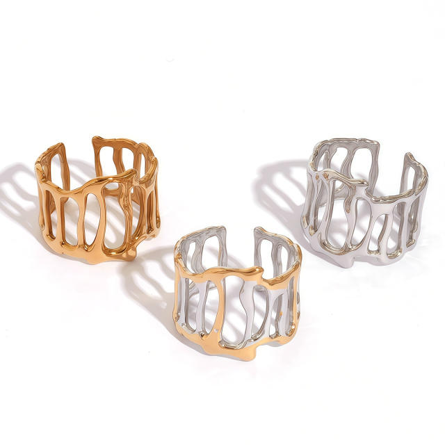 Concise hollow out geometric stainless steel rings band