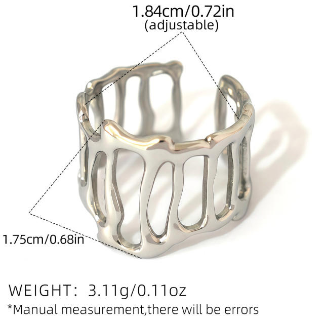 Concise hollow out geometric stainless steel rings band