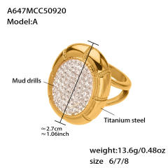 18KG chunky diamond oval clover stainless steel rings