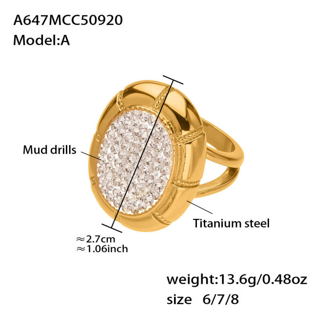 18KG chunky diamond oval clover stainless steel rings