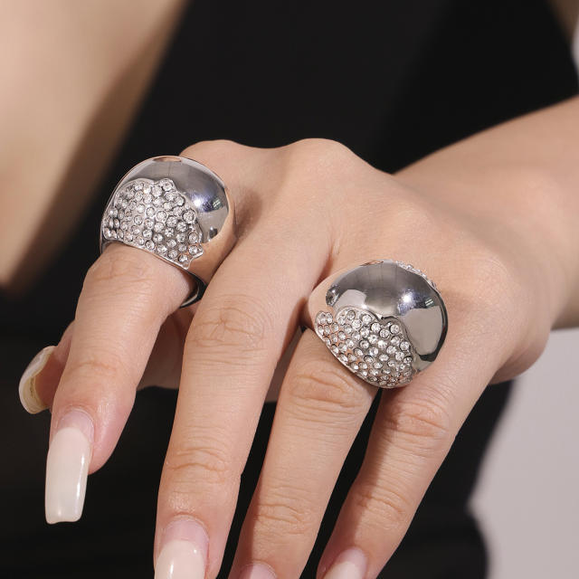 Simple chunky ball bead diamond long necklace stainless steel rings earrings suit