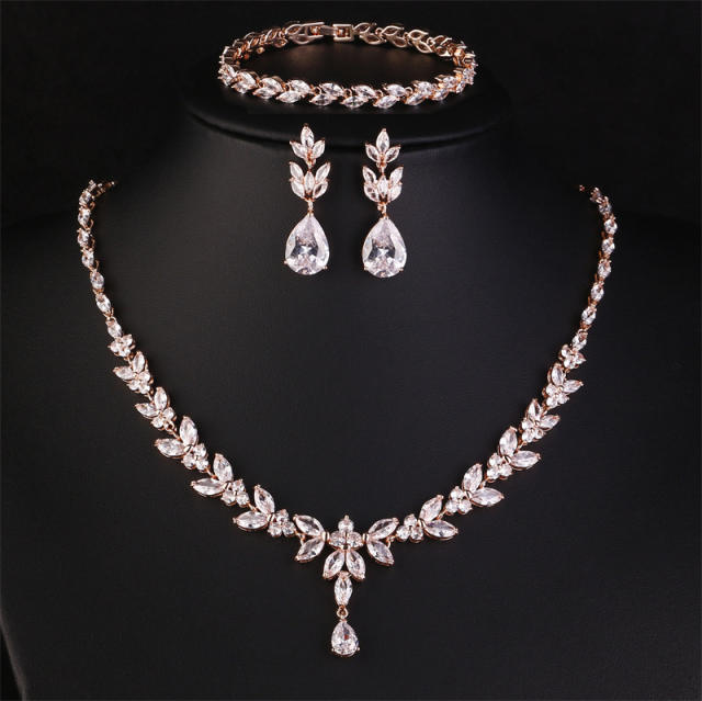 Luxury Sense Zircon Necklace Earrings Two-piece Bride Wedding Set