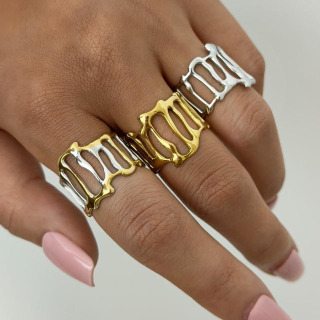 Concise hollow out geometric stainless steel rings band