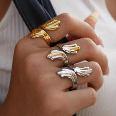 Geometric line leaf design stainless steel rings