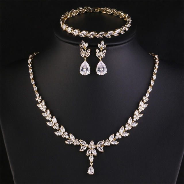 Luxury Sense Zircon Necklace Earrings Two-piece Bride Wedding Set