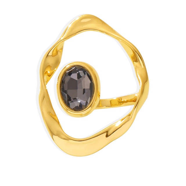 Geometric line oval shape crystal gold plated copper rings