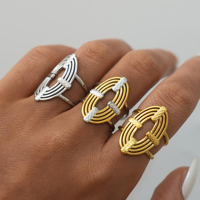 Creative geometric oval stainless steel rings