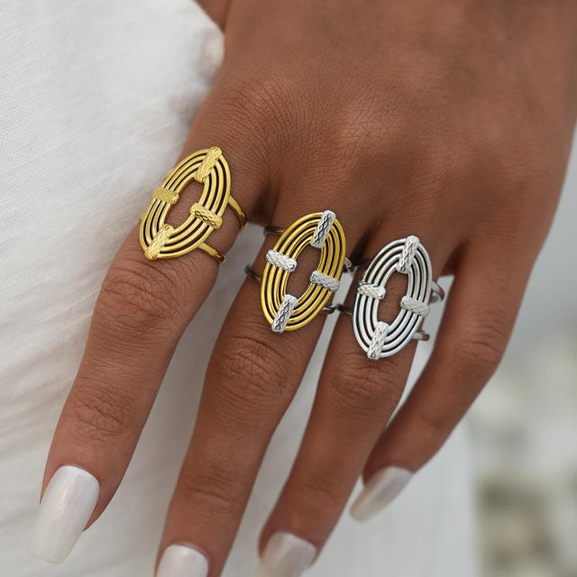Creative geometric oval stainless steel rings