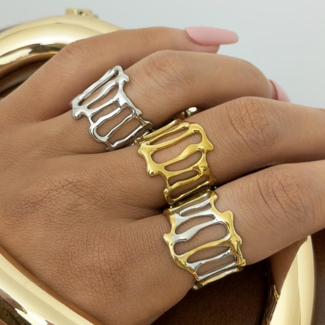 Concise hollow out geometric stainless steel rings band
